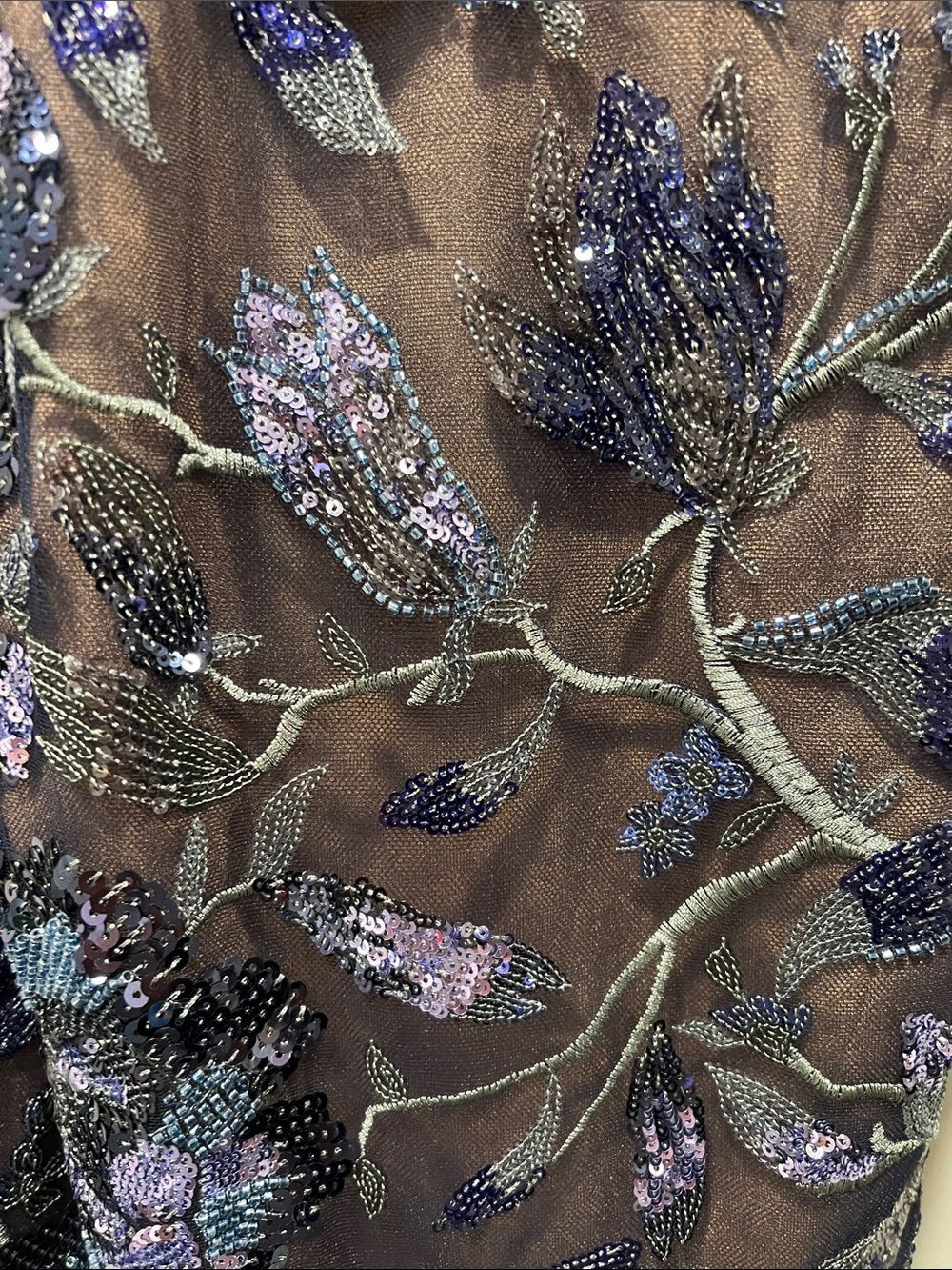 Marchesa Climbing Vines Midi Dress Crystal Ocean Strapless Sequin Embroidery - Picture 8 of 16